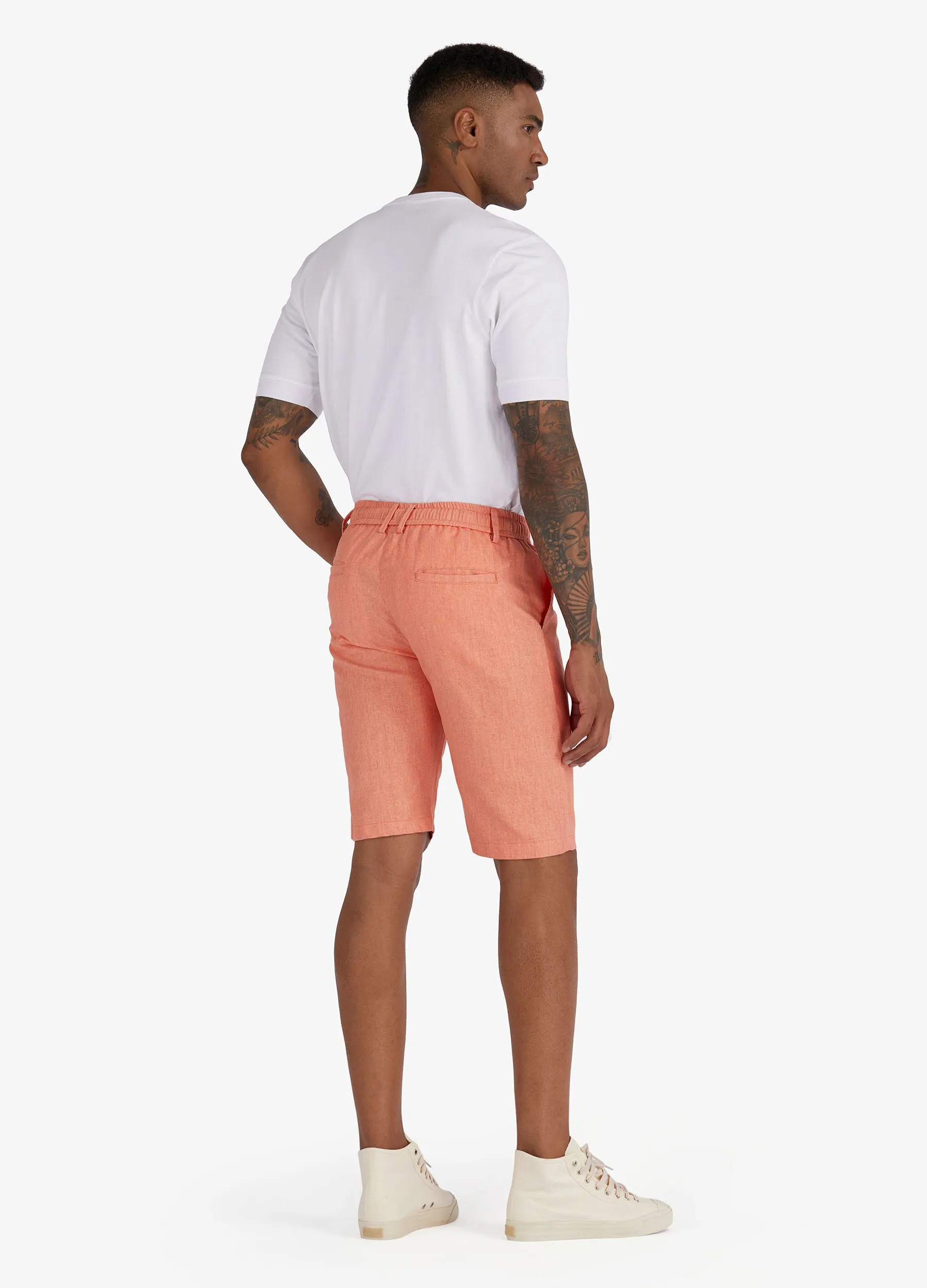 1PA1 Men's Cotton Linen Flat Front Shorts Drawstring Elastic Waist Beach Shorts(Clearance)