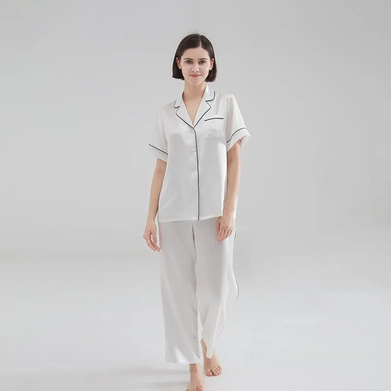 22 Momme Classic Short sleeves Silk Pyjamas Set 100% Mulberry Silk Sleepwear