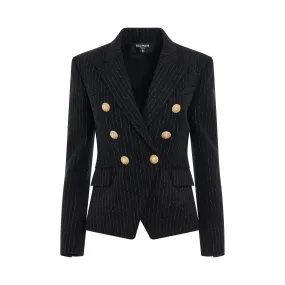 6 Buttons Stripes Double Breasted Jacket in Black/Gold