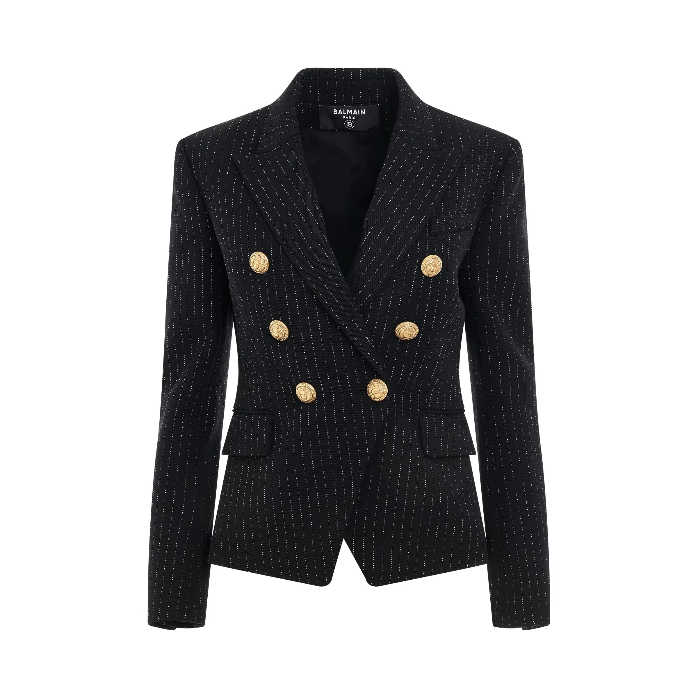 6 Buttons Stripes Double Breasted Jacket in Black/Gold