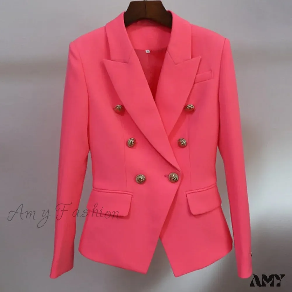 Amy Fashion - Lion Buttons Double Breasted Blazer