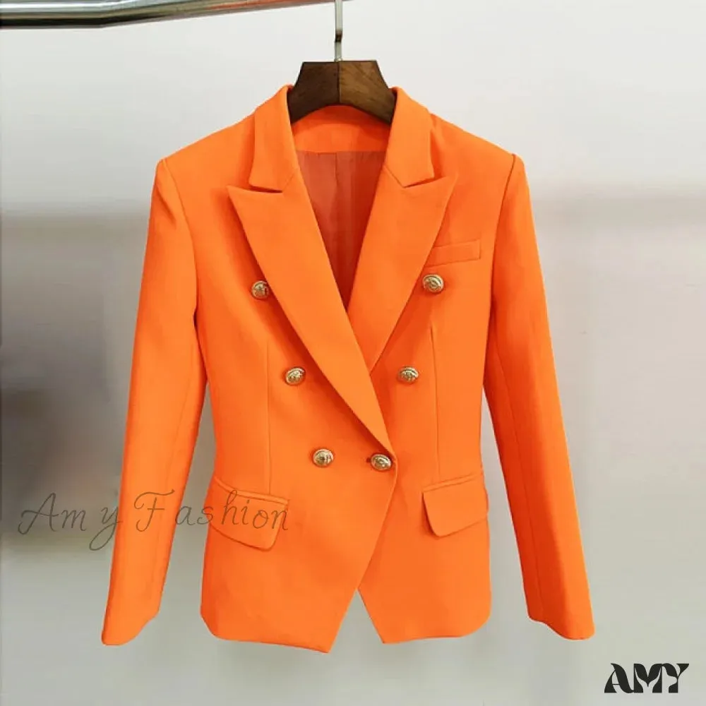 Amy Fashion - Lion Buttons Double Breasted Blazer