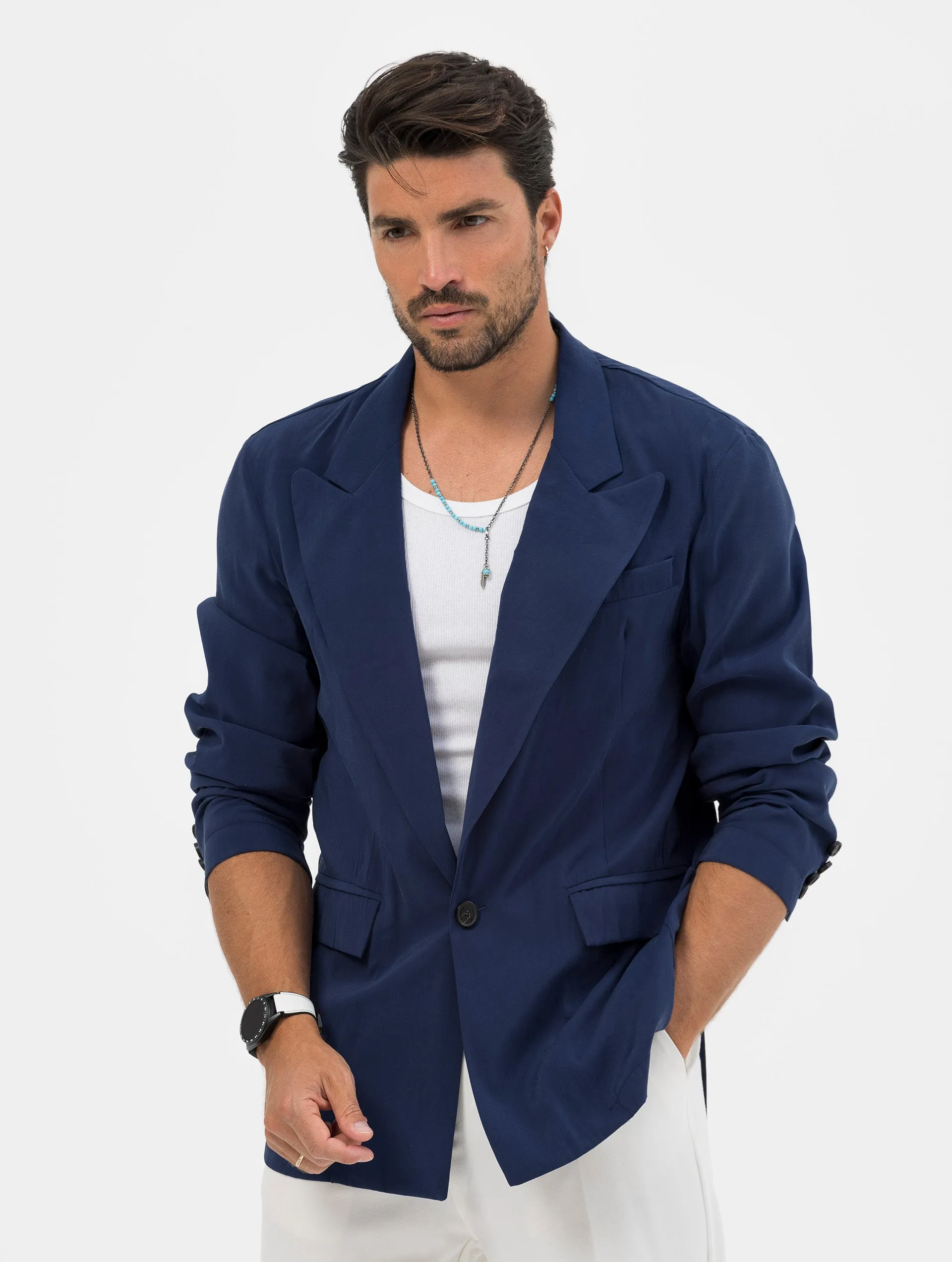 ATTICUS SINGLE BREASTED BLAZER IN BLUE NAVY