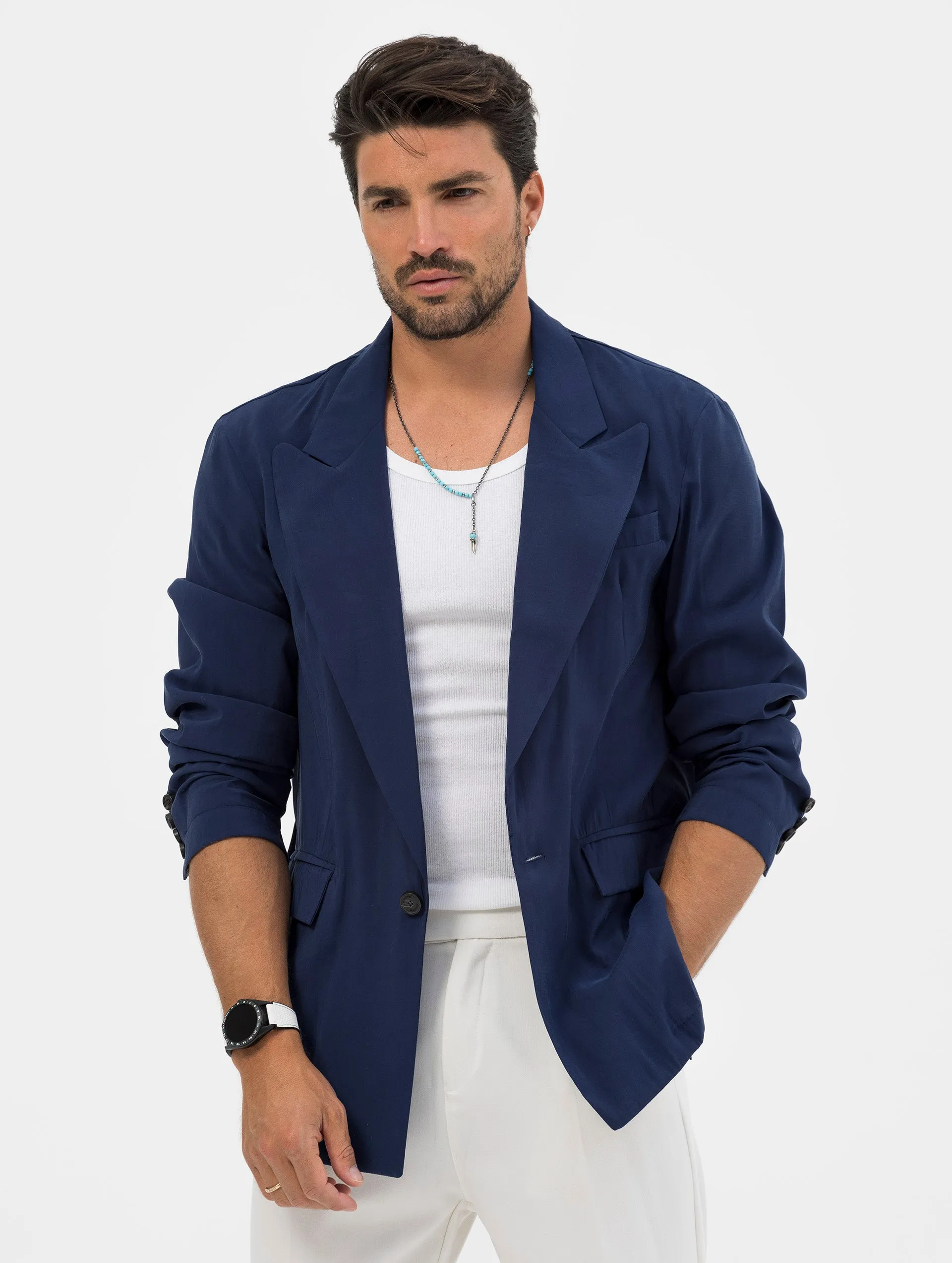 ATTICUS SINGLE BREASTED BLAZER IN BLUE NAVY