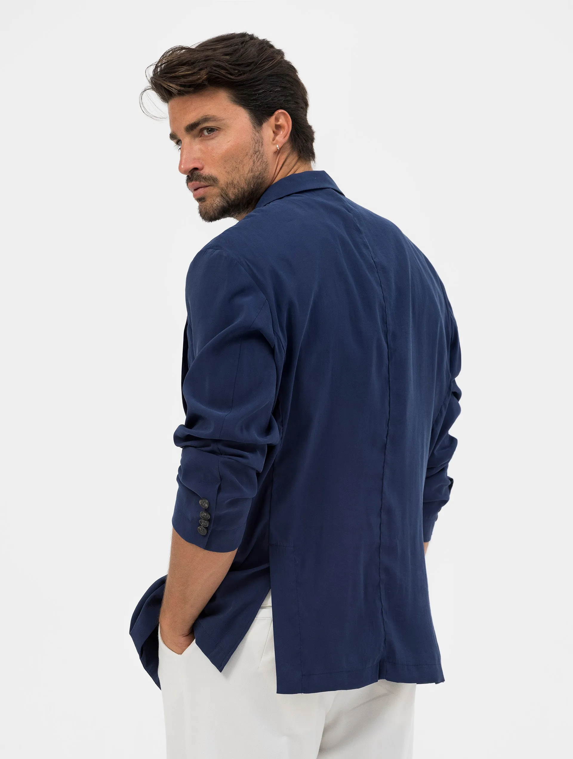 ATTICUS SINGLE BREASTED BLAZER IN BLUE NAVY