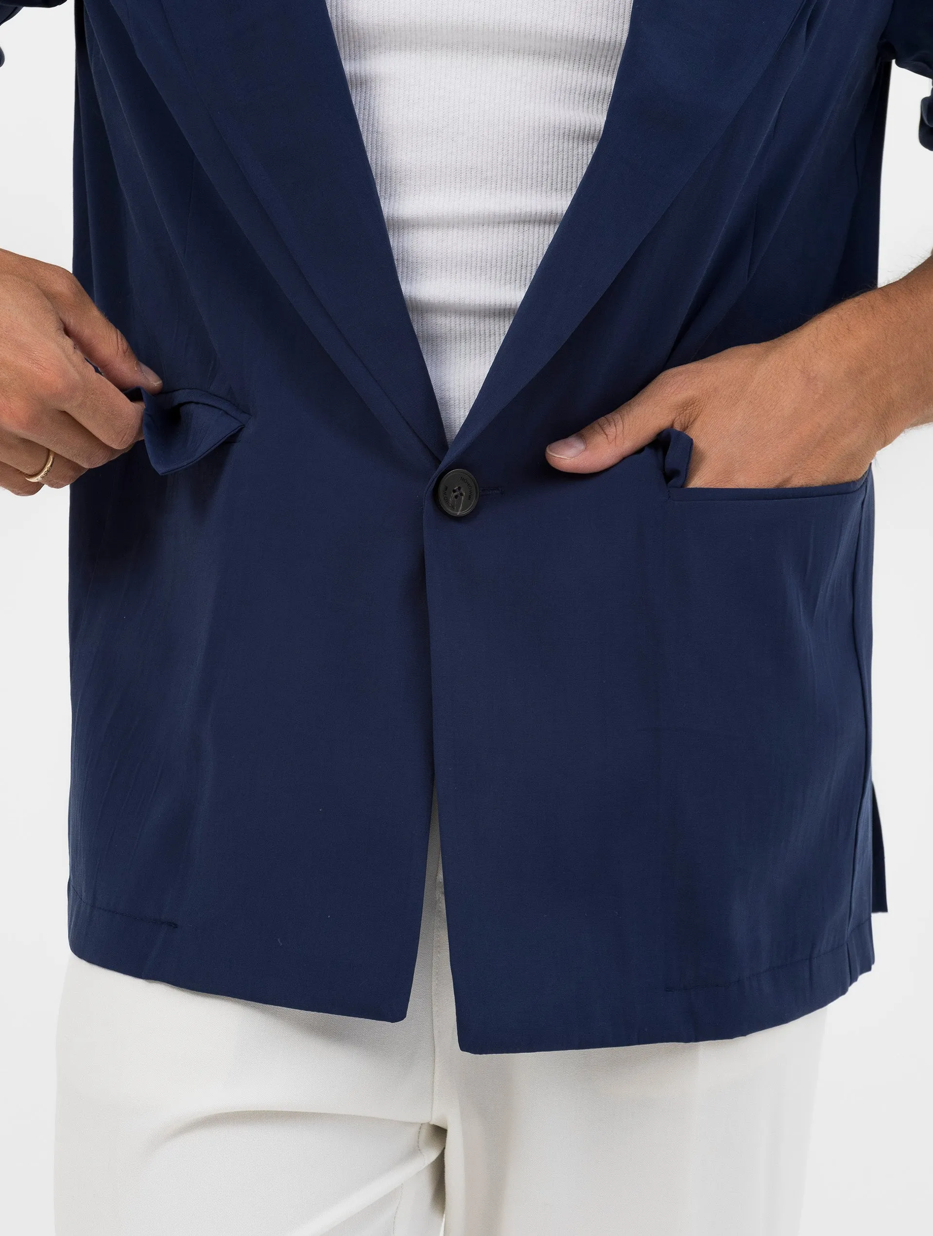 ATTICUS SINGLE BREASTED BLAZER IN BLUE NAVY