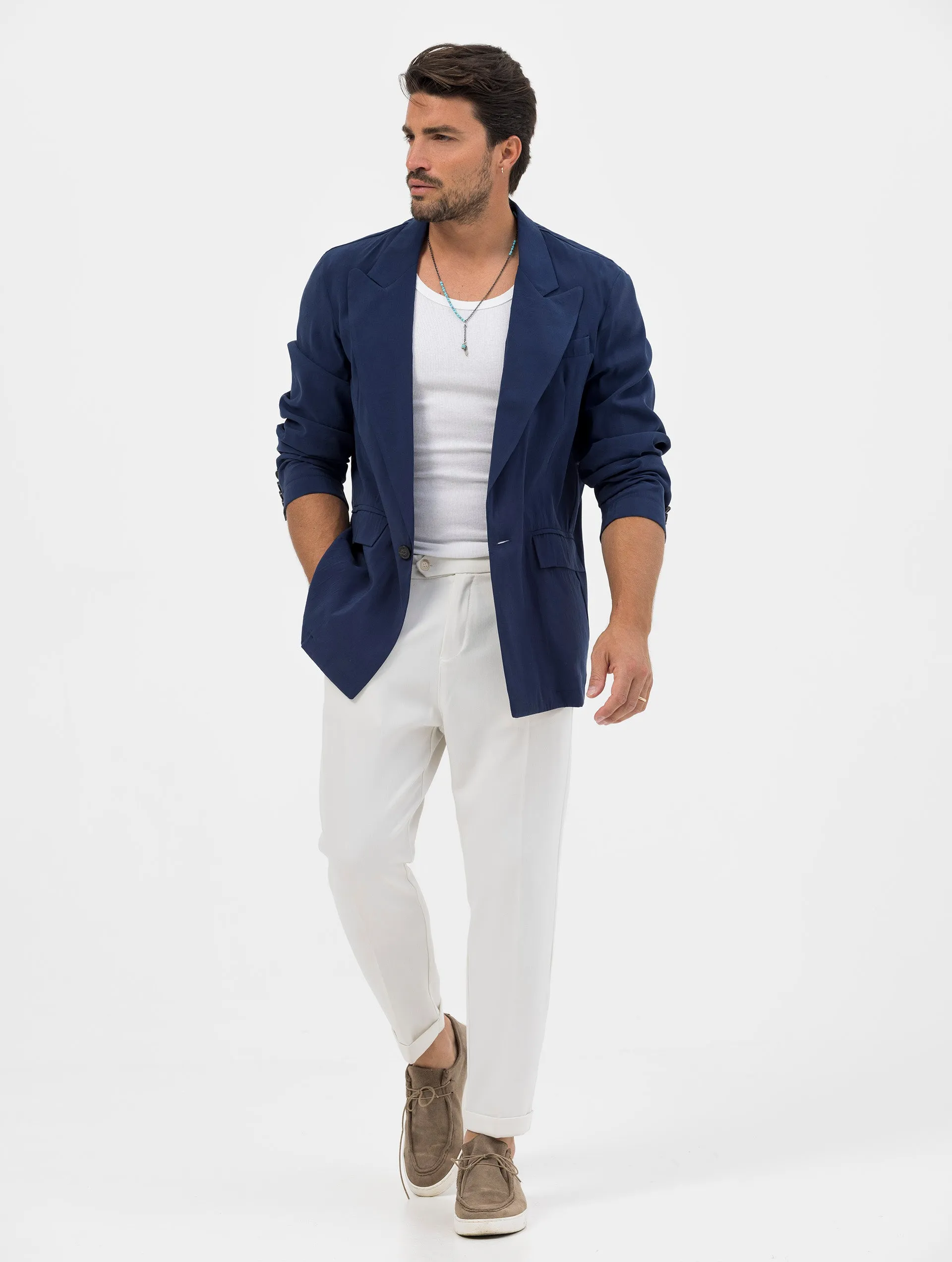 ATTICUS SINGLE BREASTED BLAZER IN BLUE NAVY