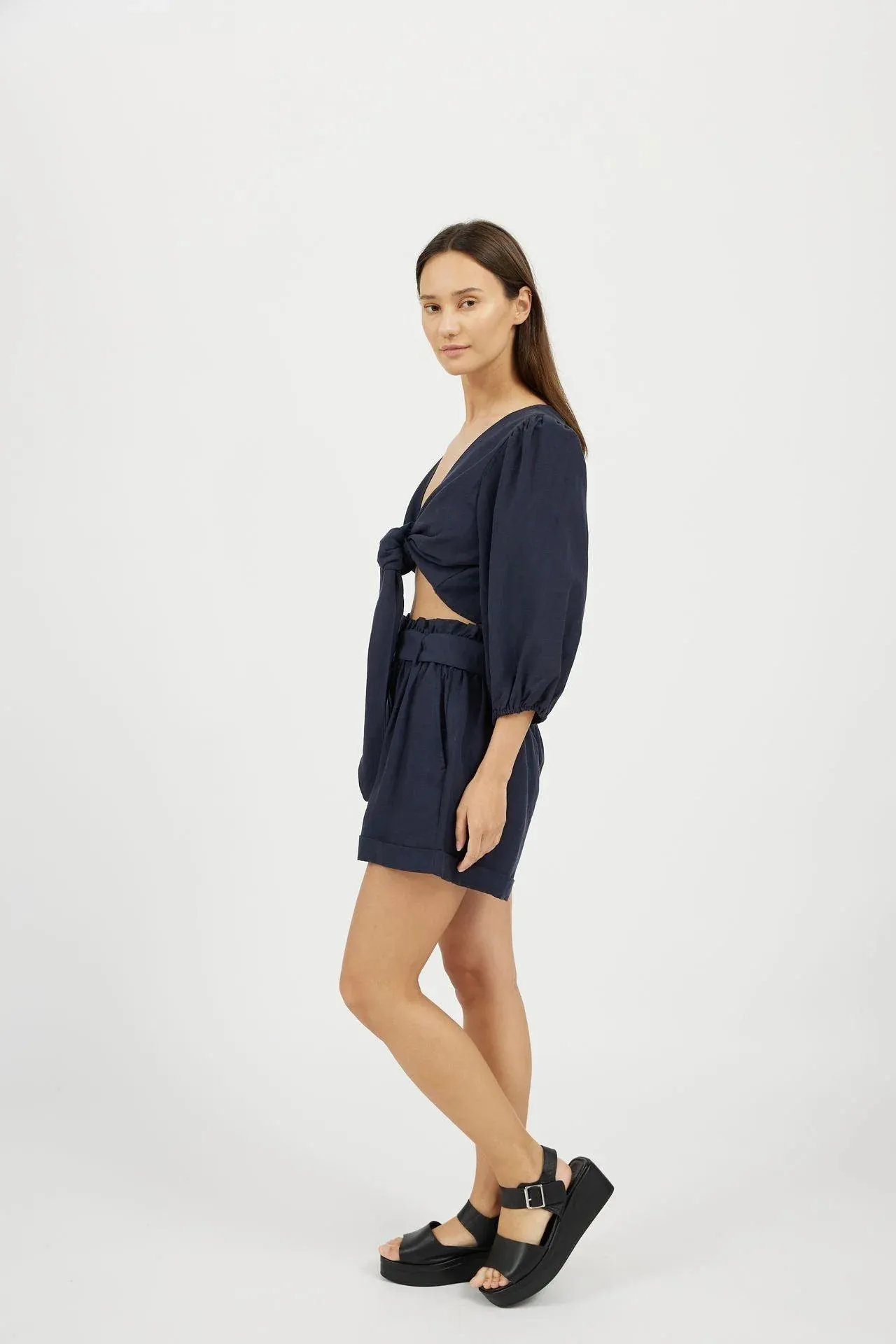 Bamboo Linen Shorts and Linen Top (Navy)