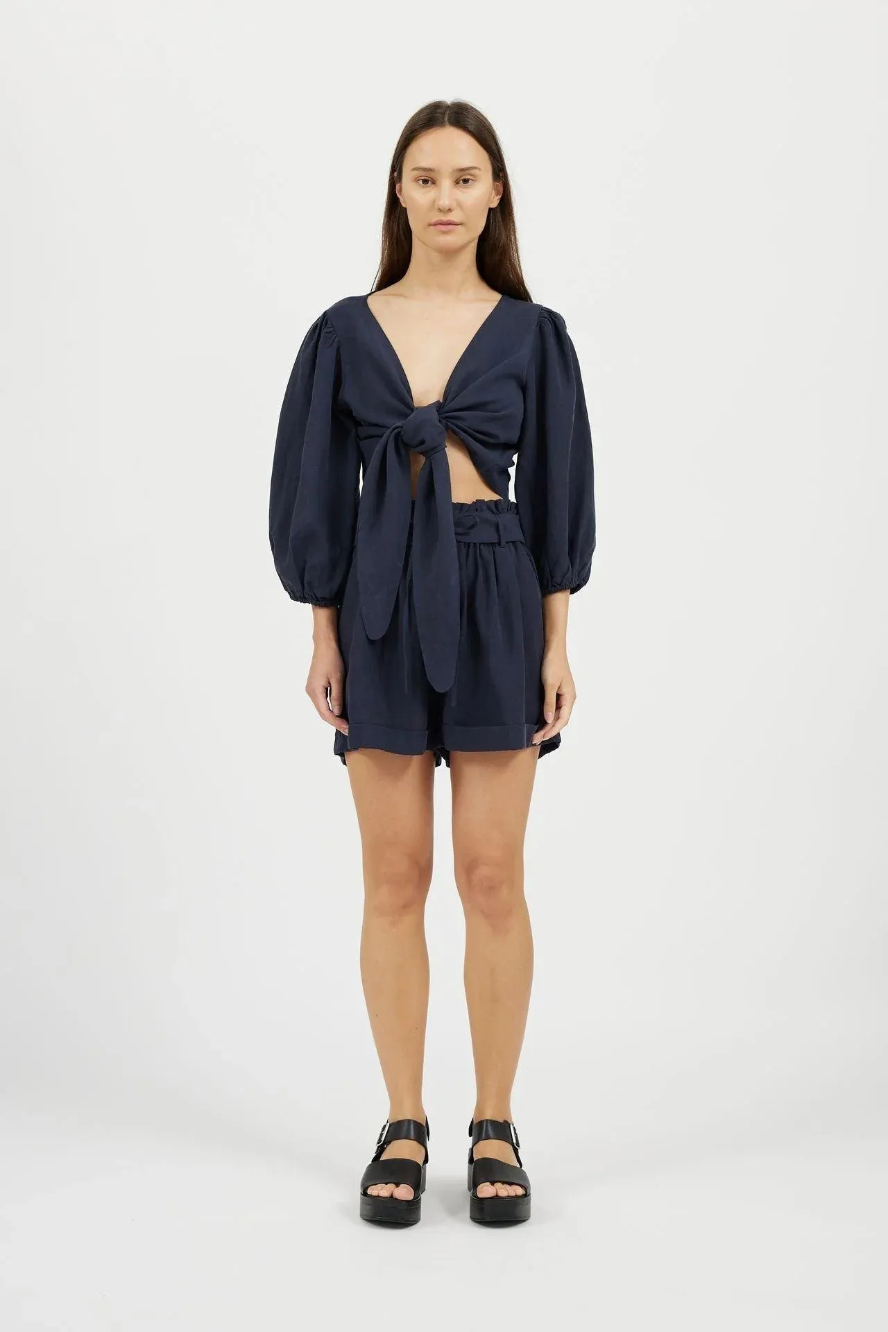 Bamboo Linen Shorts and Linen Top (Navy)