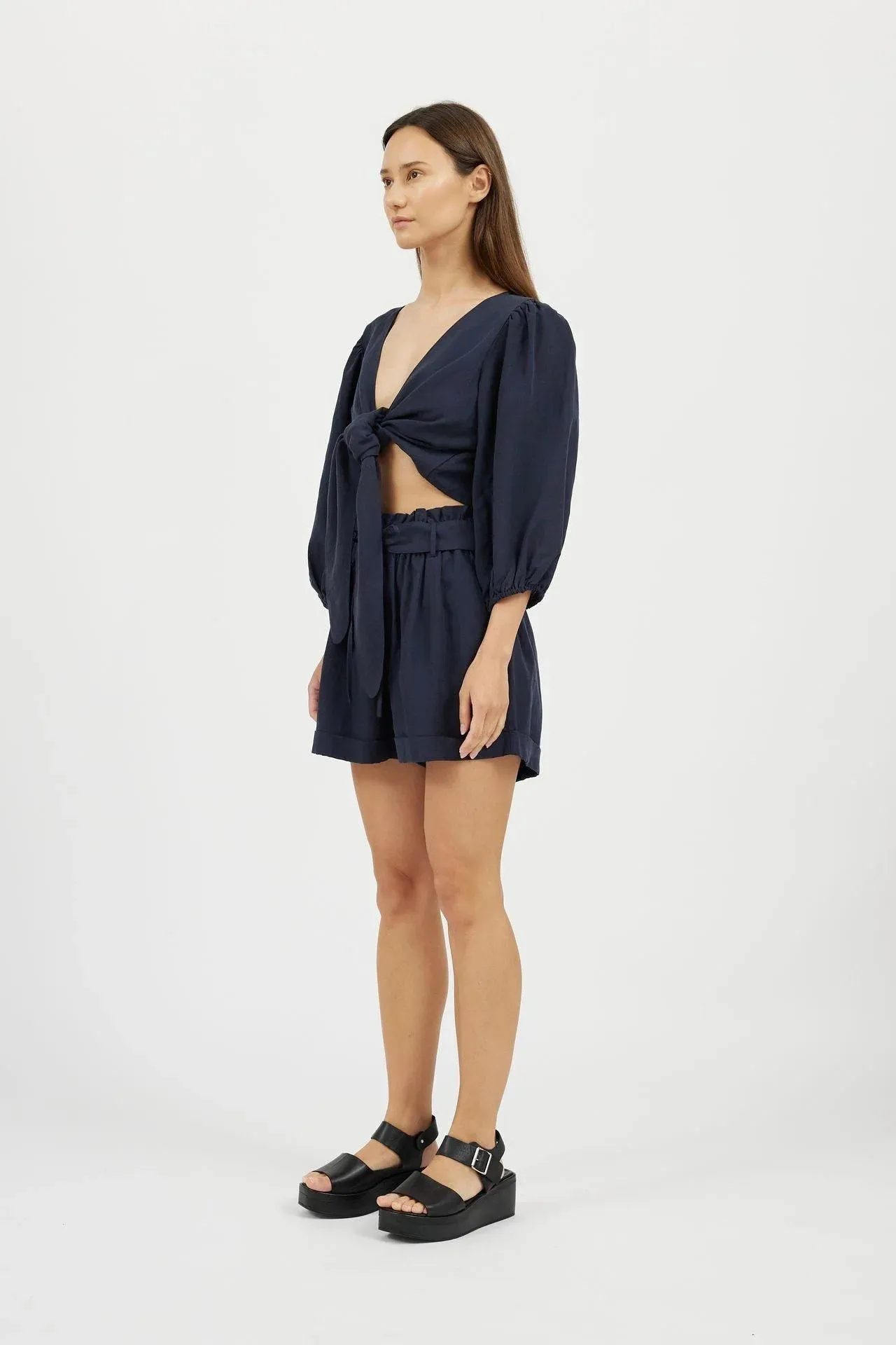 Bamboo Linen Shorts and Linen Top (Navy)