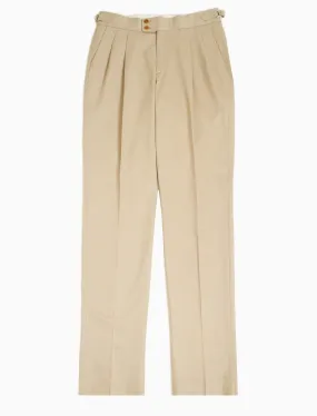 Beige Cavalry Twill Cotton High Waisted Trousers