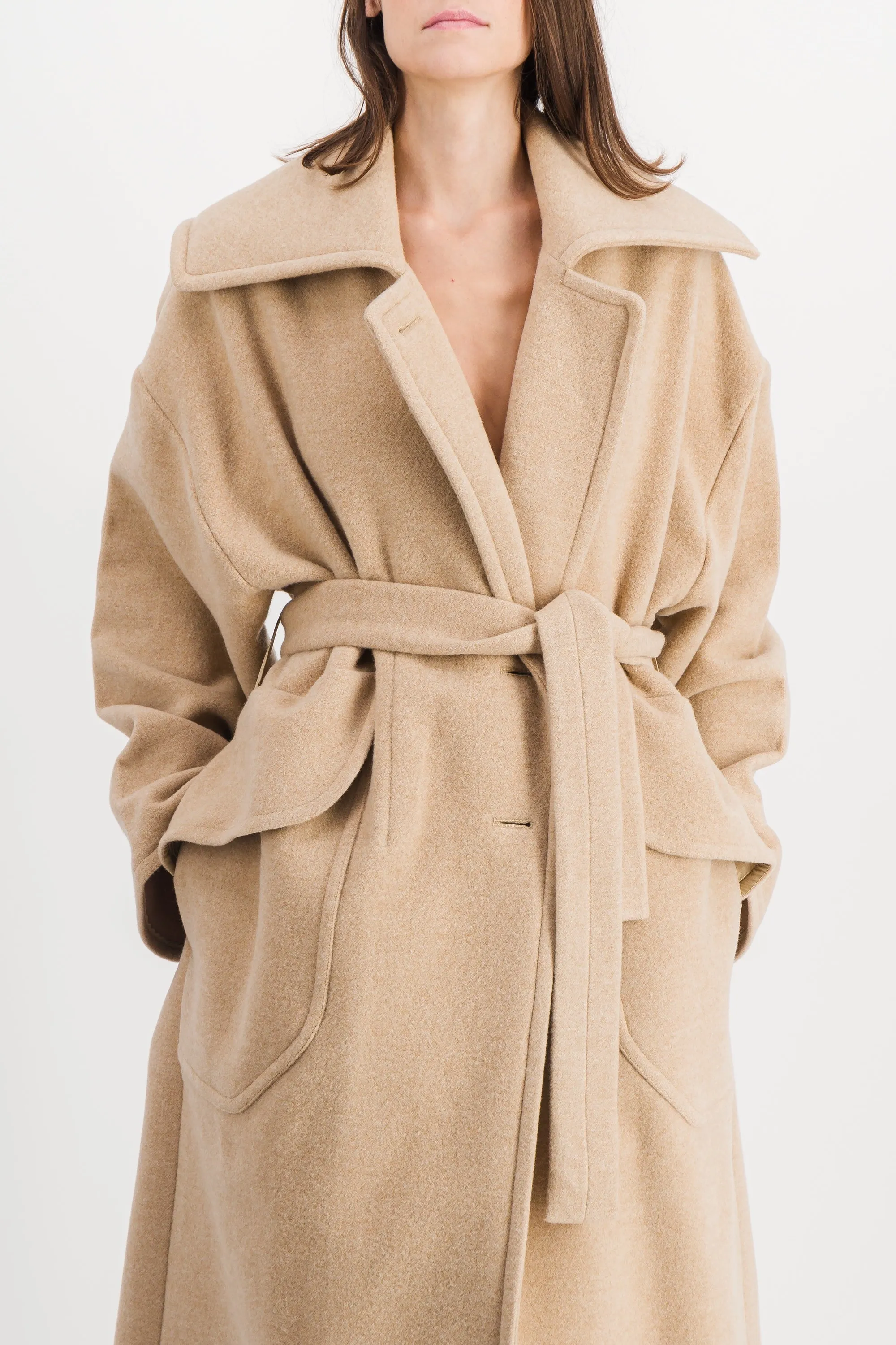 Beige oversized double sided wool maxi coat