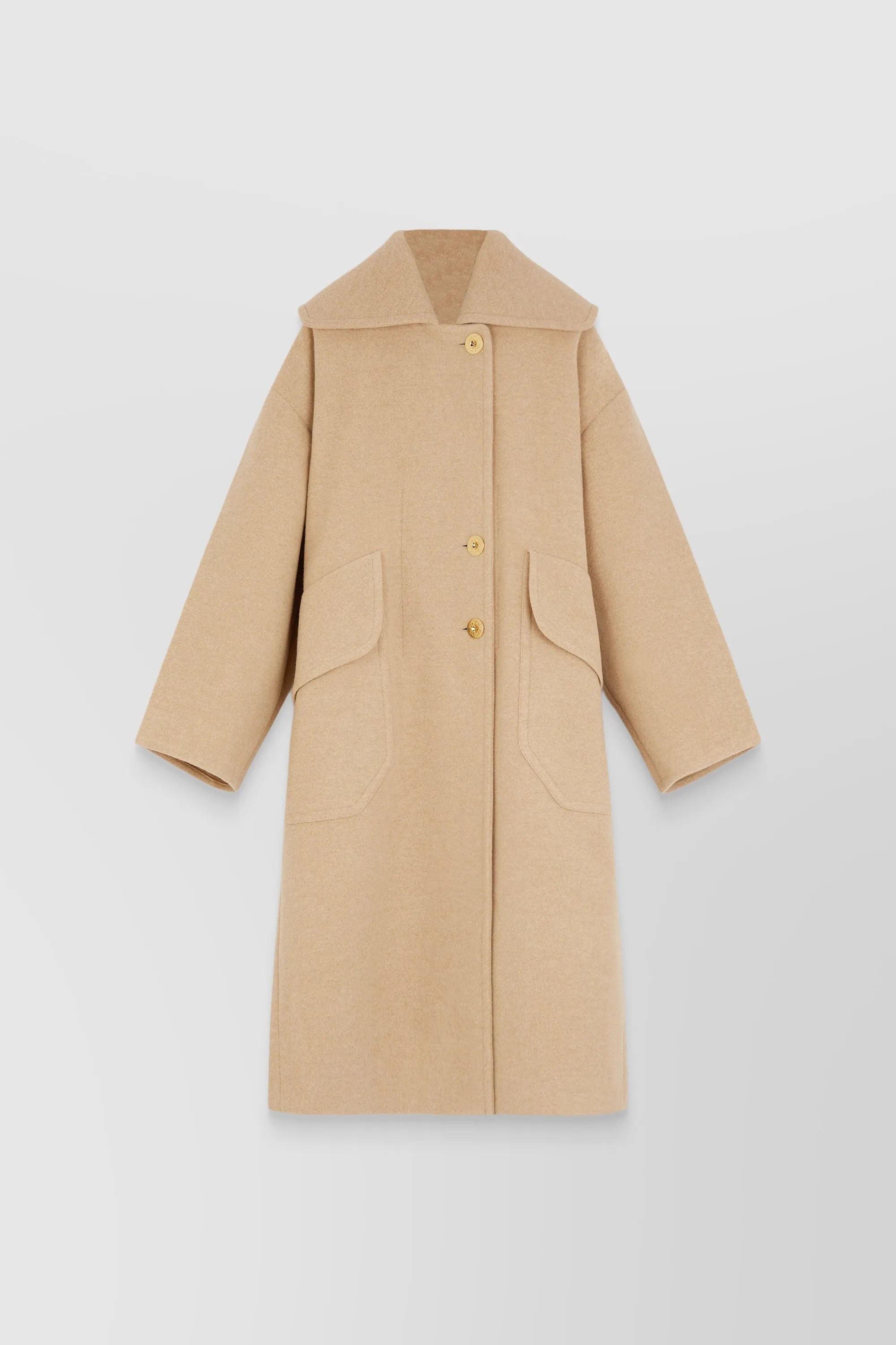 Beige oversized double sided wool maxi coat