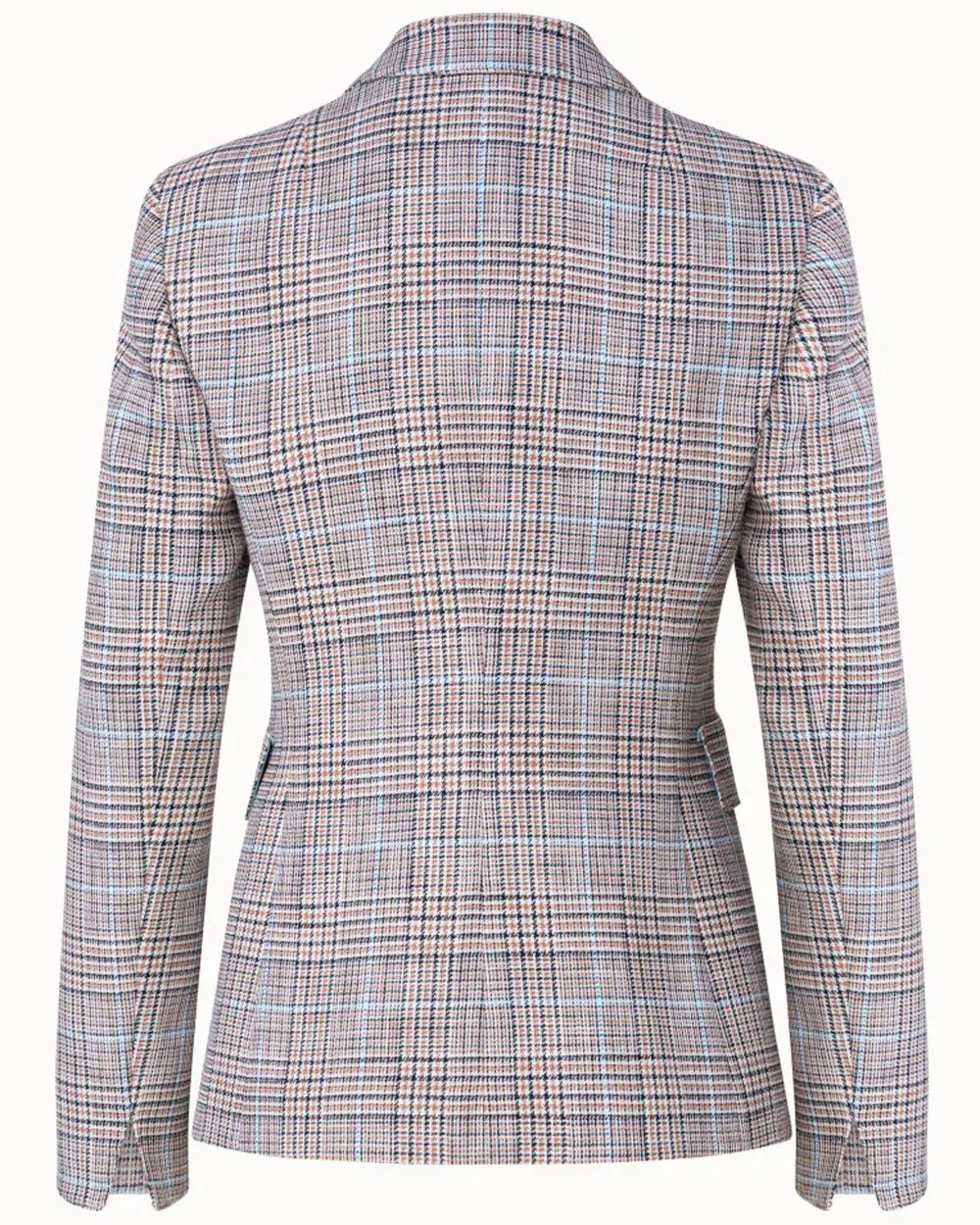 Beige Plaid Stretch Double Breasted Blazer