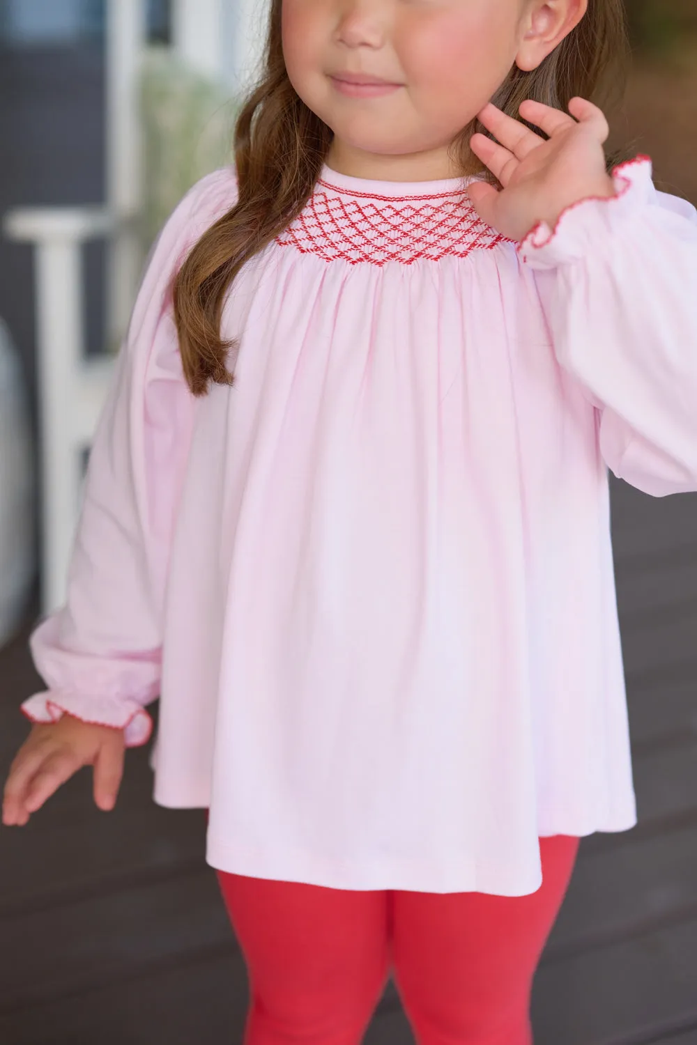 Bettye Sue Smocked Top - Palm Beach Pink with Richmond Red Smocking