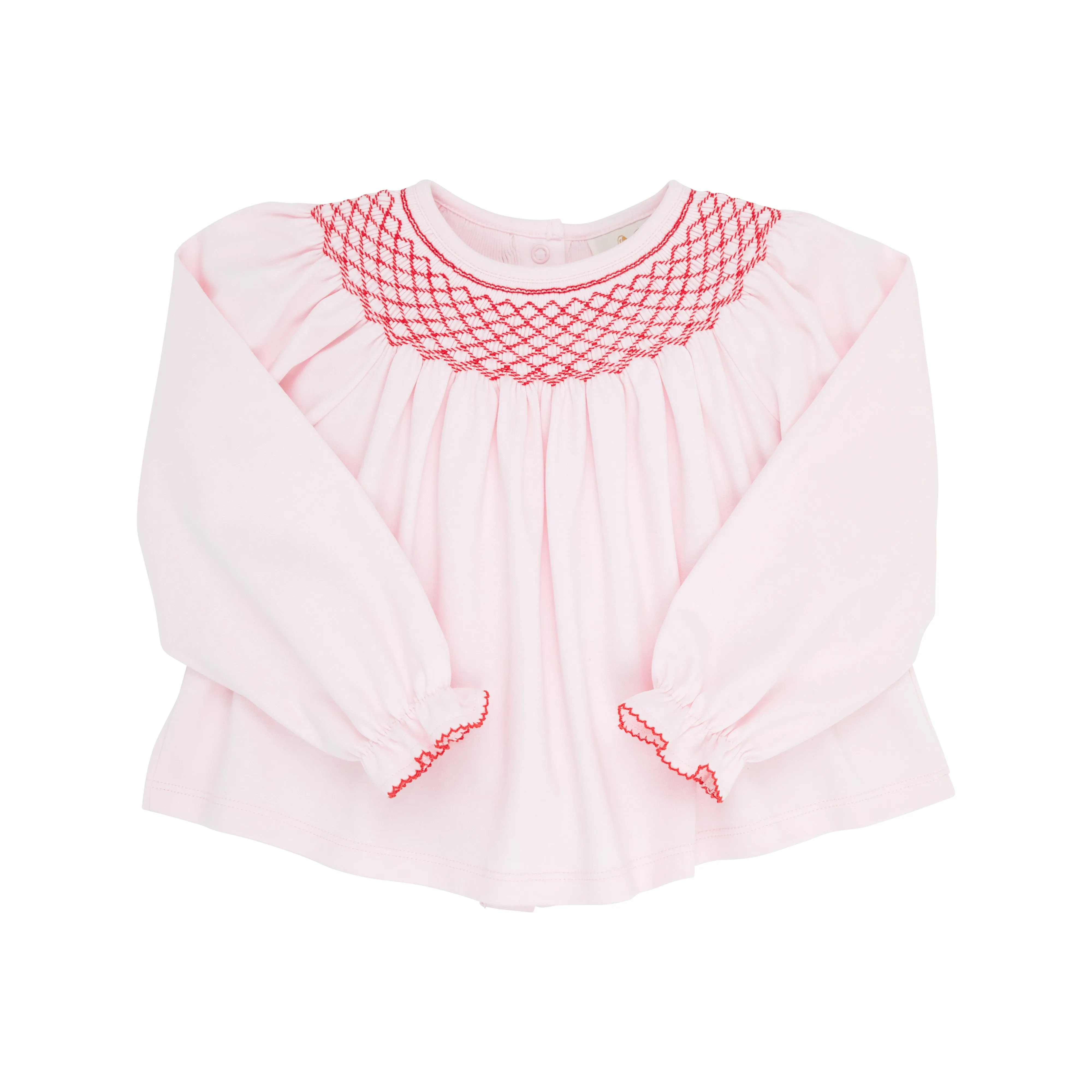 Bettye Sue Smocked Top - Palm Beach Pink with Richmond Red Smocking