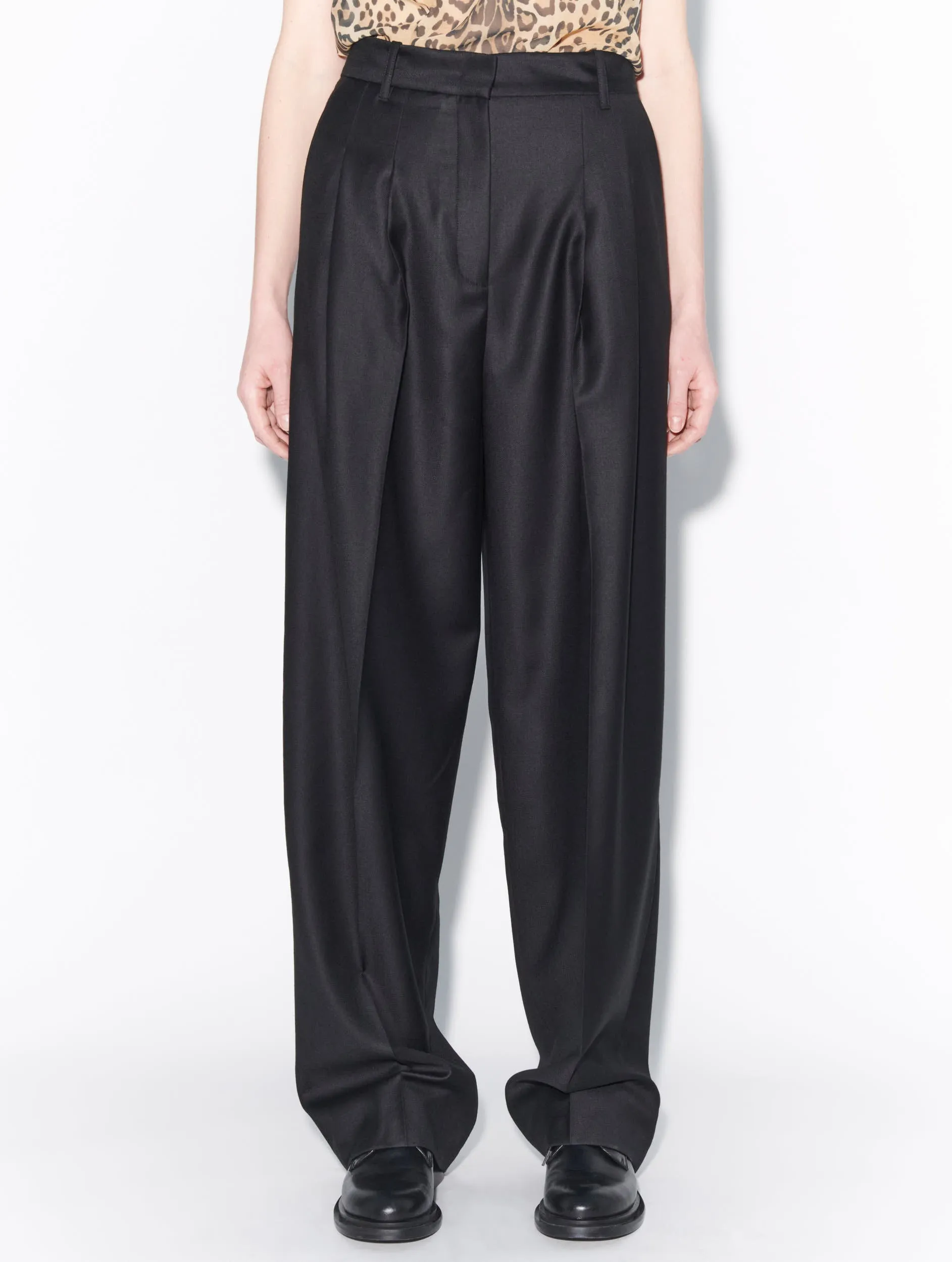 Black cashmere wool high-waisted trousers