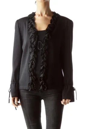 Black Ruffled Long Sleeve Knit Cardigan