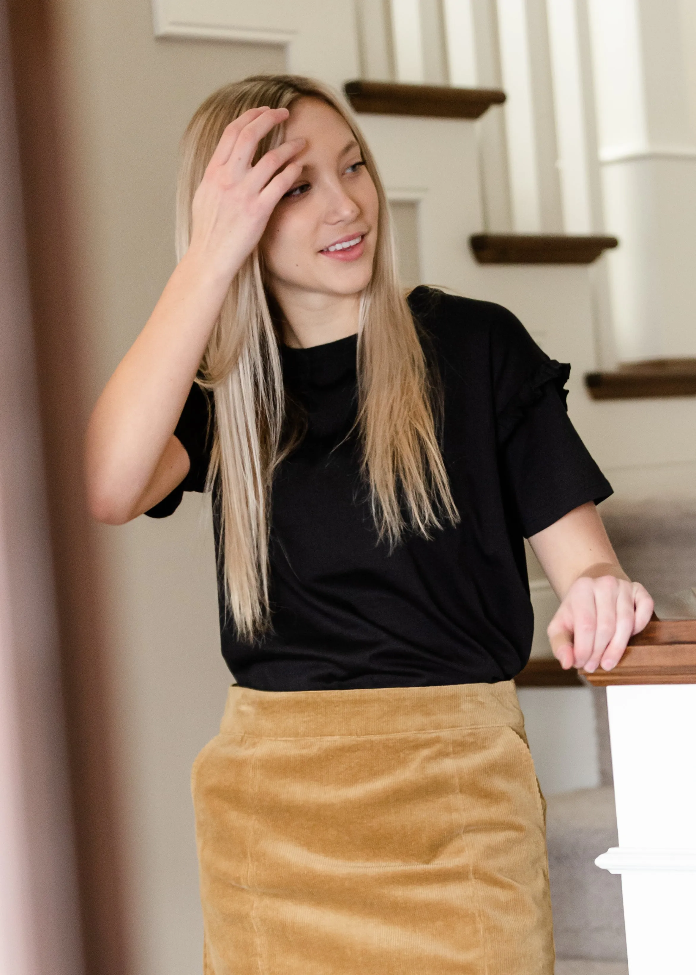 Black Ruffled Shoulder Top