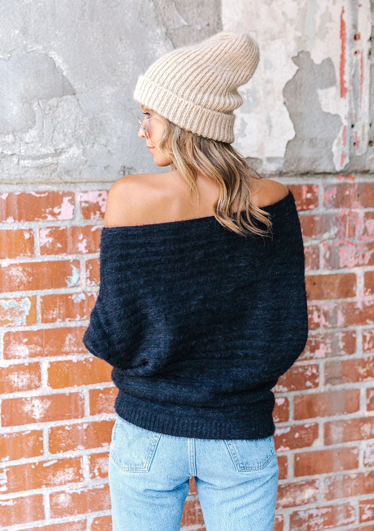 Blissful Fuzzy Ribbed Boatneck Sweater