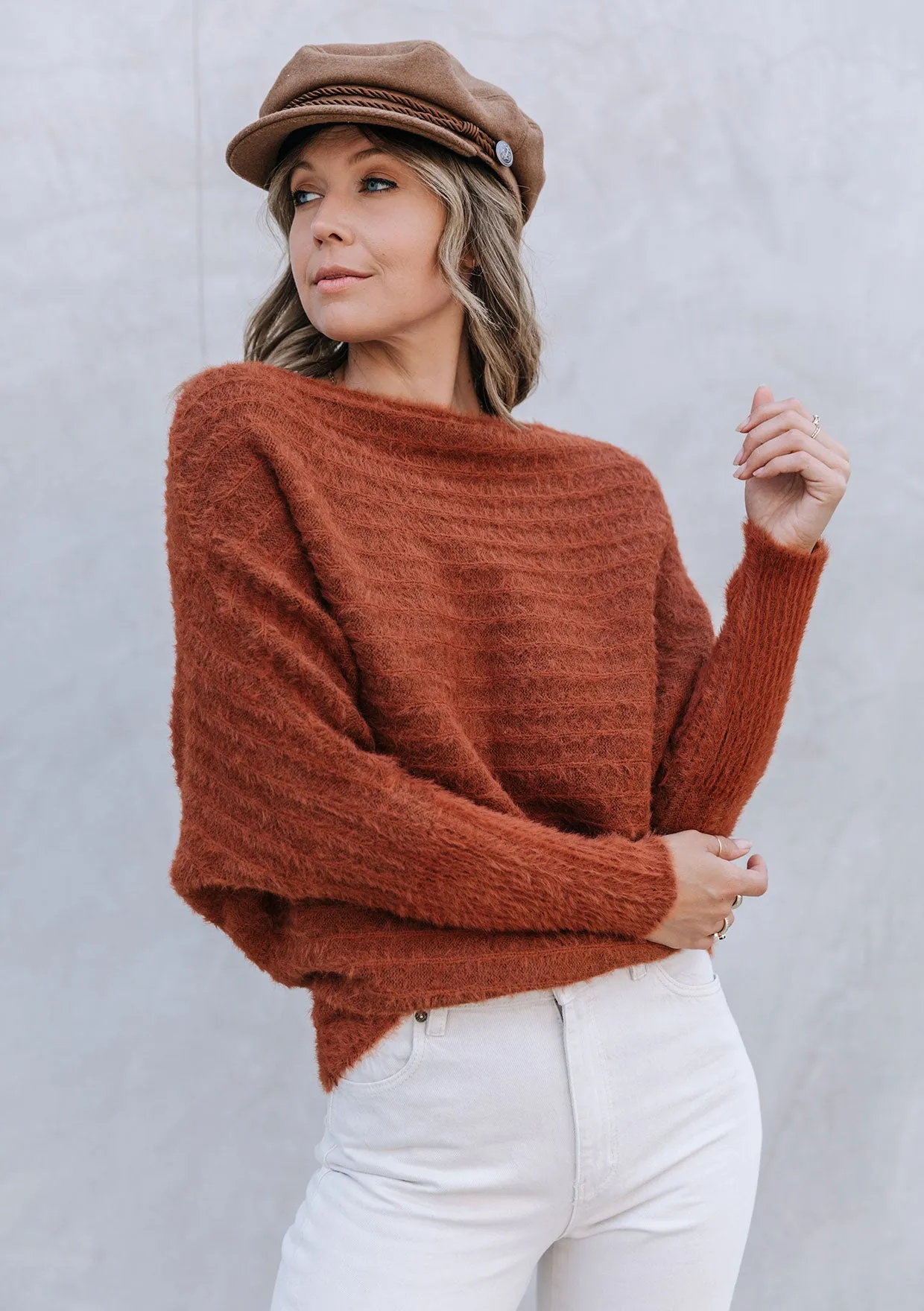 Blissful Fuzzy Ribbed Boatneck Sweater