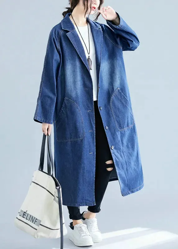 Blue Denim Trench Coats Oversized Pockets Fall LY8696