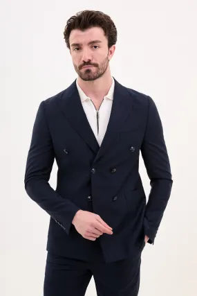 Bojoni Pezza Slim Fit Navy Double Breasted Blazer