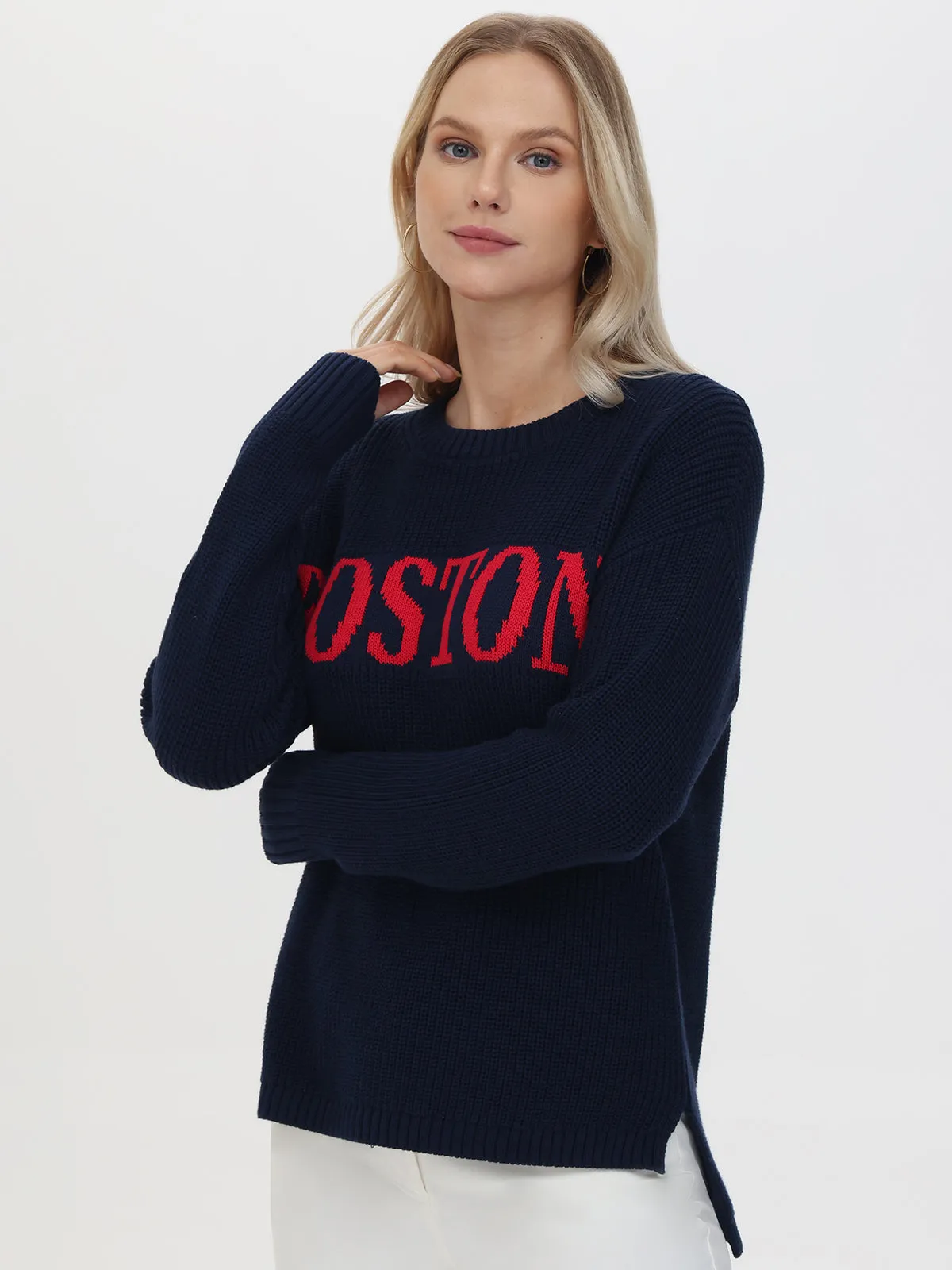 Boston: 100% Cotton Crewneck Shaker Stitch Sweater