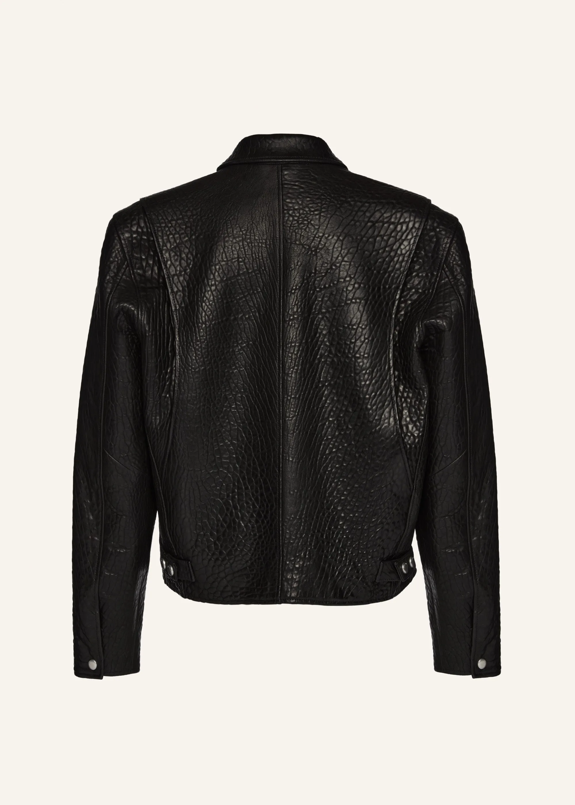 Boxy embossed leather zip jacket in black