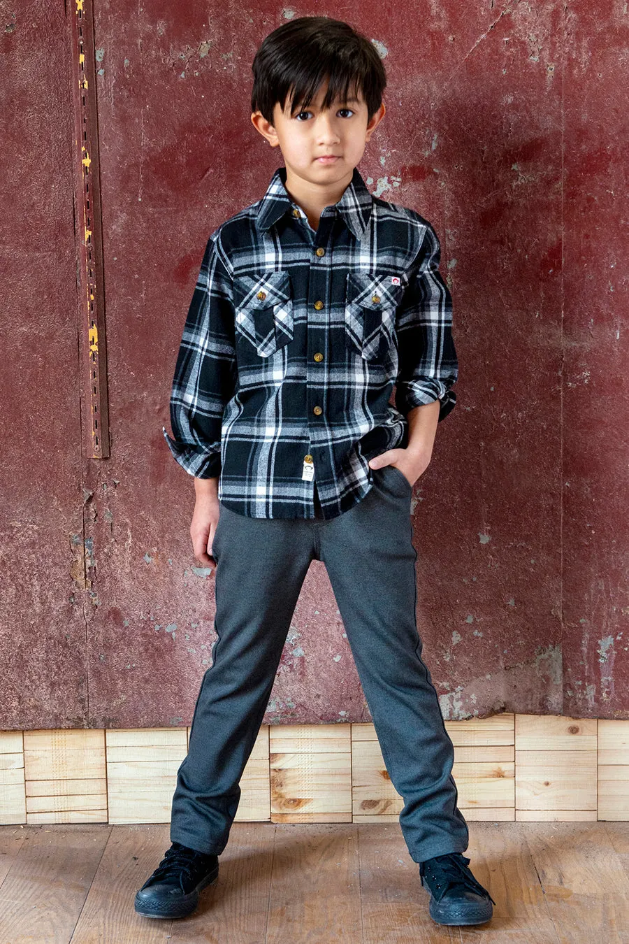 Boys Shirt Appaman Denim Blue Plaid Flannel