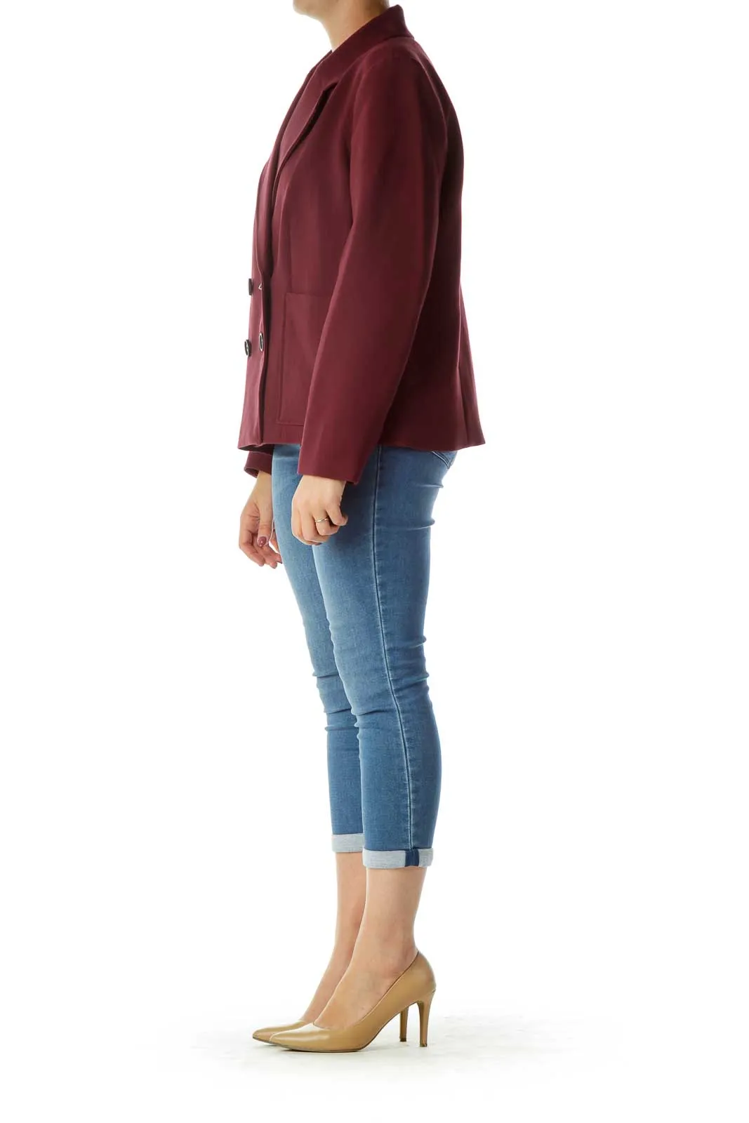 Burgundy Double-Breasted Blazer