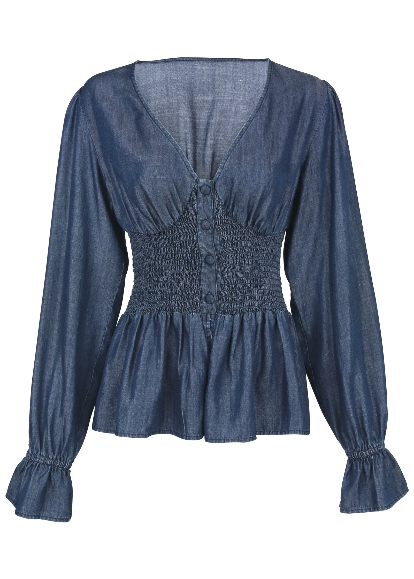 Chambray Smocked Top - Dark Wash