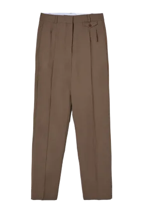 Coffee Pleat Detail Straight-Leg Trousers