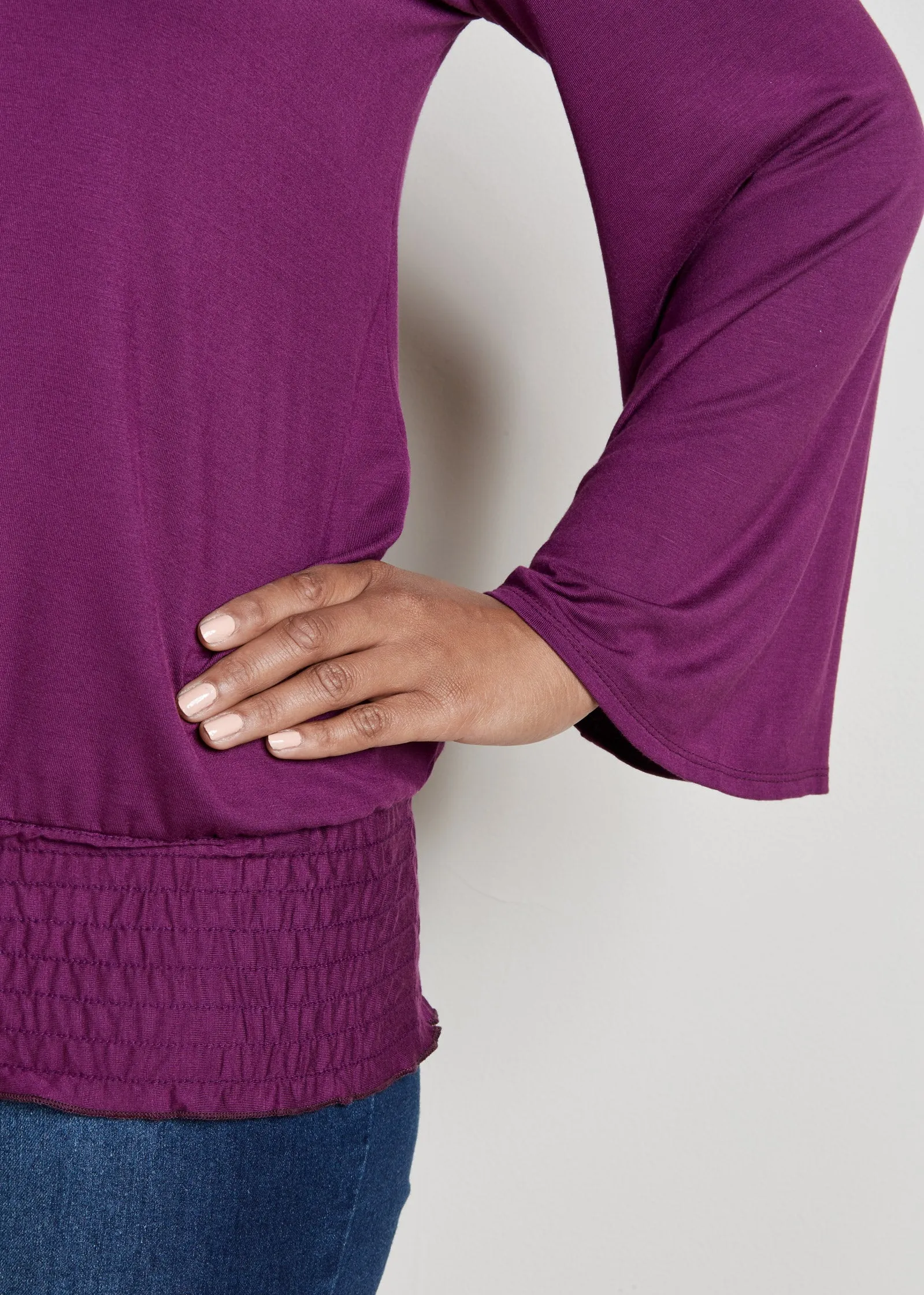 Cold-Shoulder Blouson Top - Dark Purple