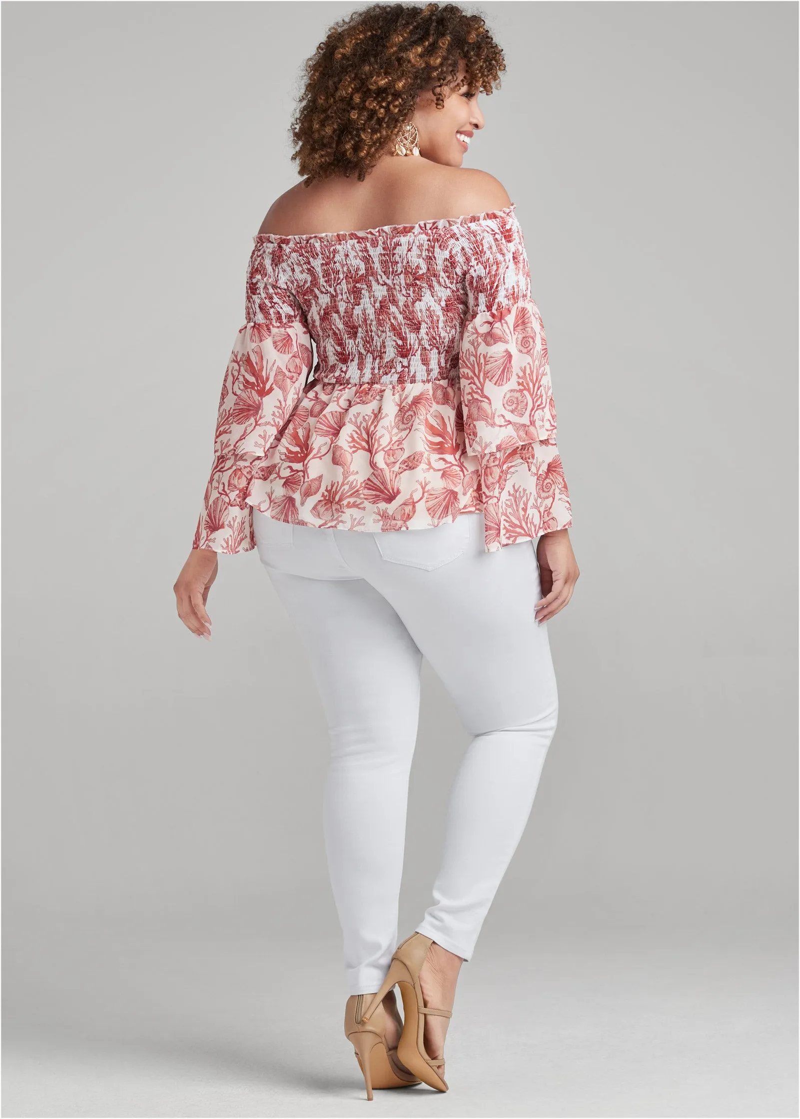 Coral Reef Smocked Top - White & Coral