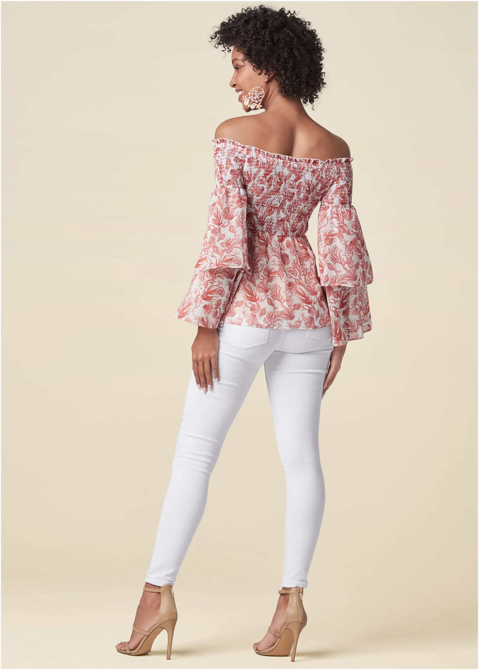 Coral Reef Smocked Top - White & Coral