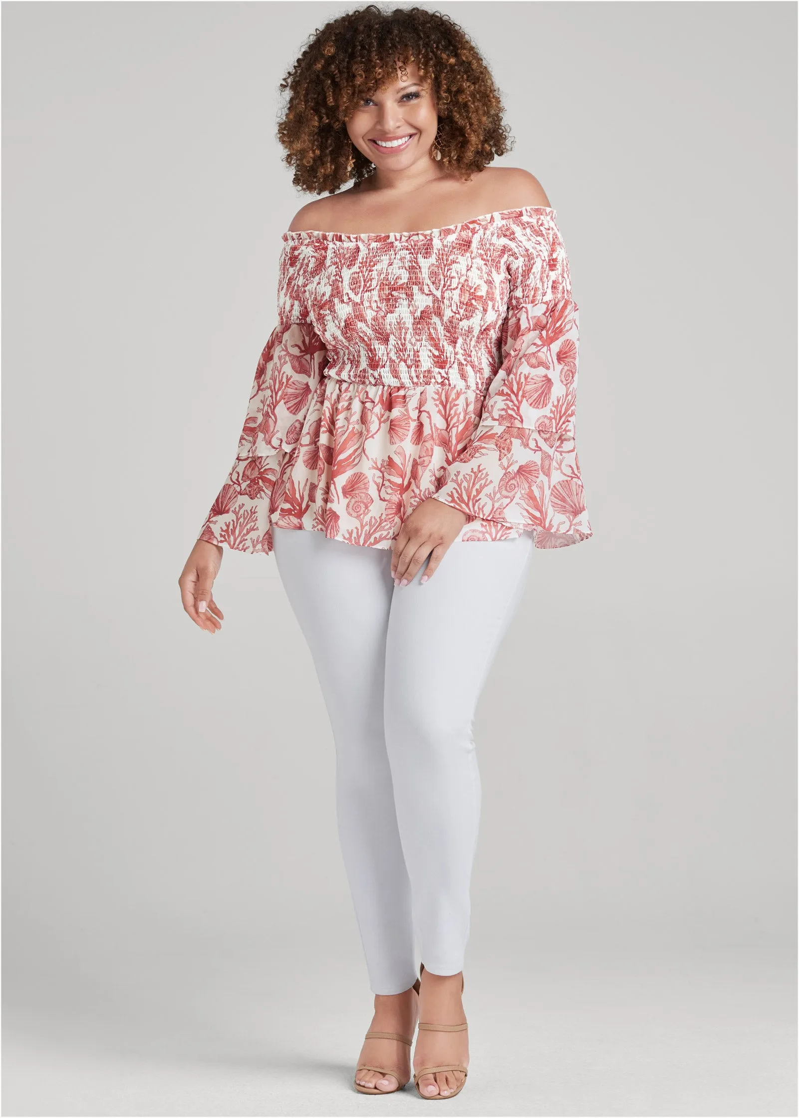 Coral Reef Smocked Top - White & Coral