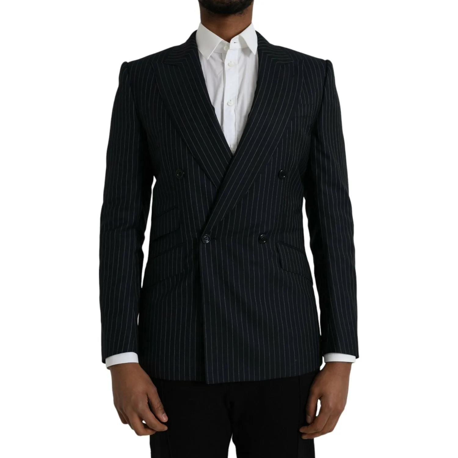 Dolce & Gabbana Black Stripe SICILIA Double Breasted Coat Blazer