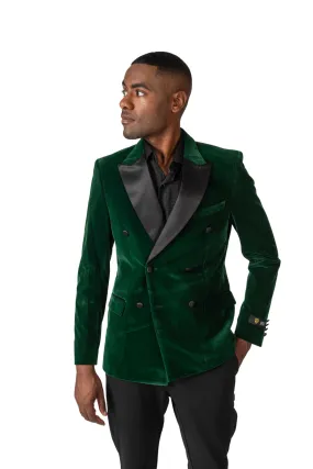 Double Breasted Velvet Blazer -Green