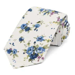 Dusty Blue and White Burbank Floral Tie