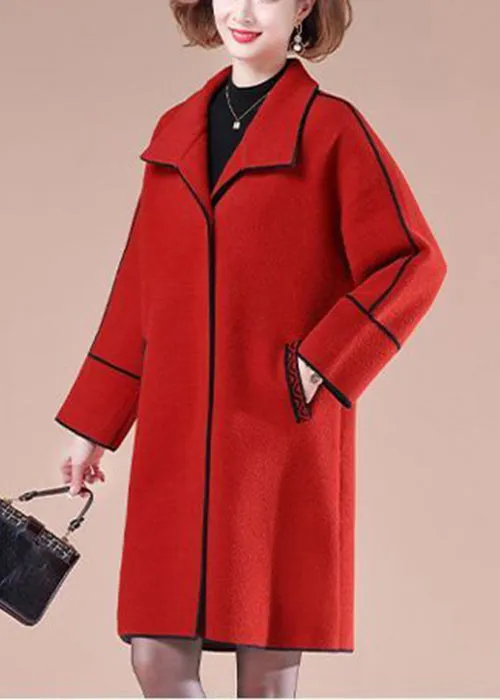 Elegant Red Oversized Patchwork Woolen Coats Winter LY9425