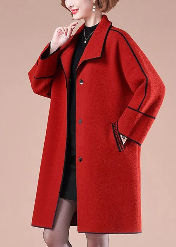 Elegant Red Oversized Patchwork Woolen Coats Winter LY9425