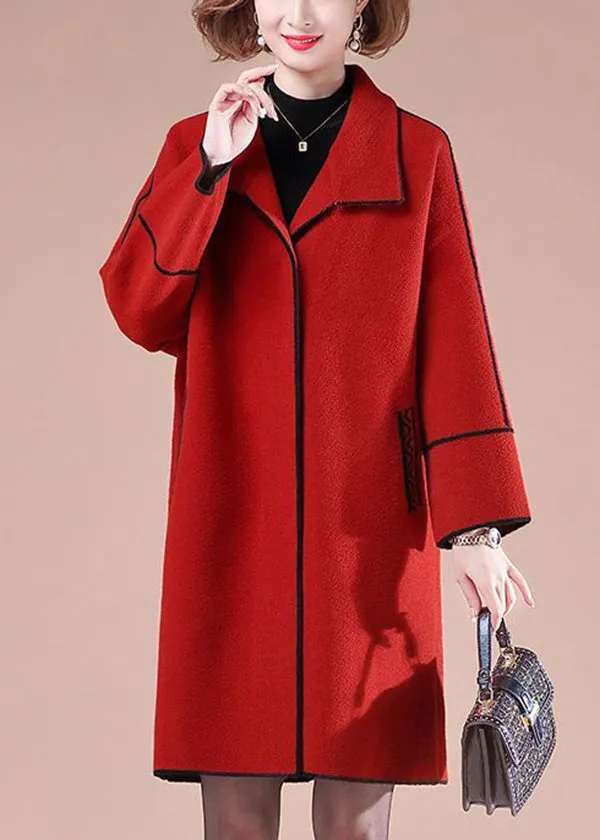 Elegant Red Oversized Patchwork Woolen Coats Winter LY9425