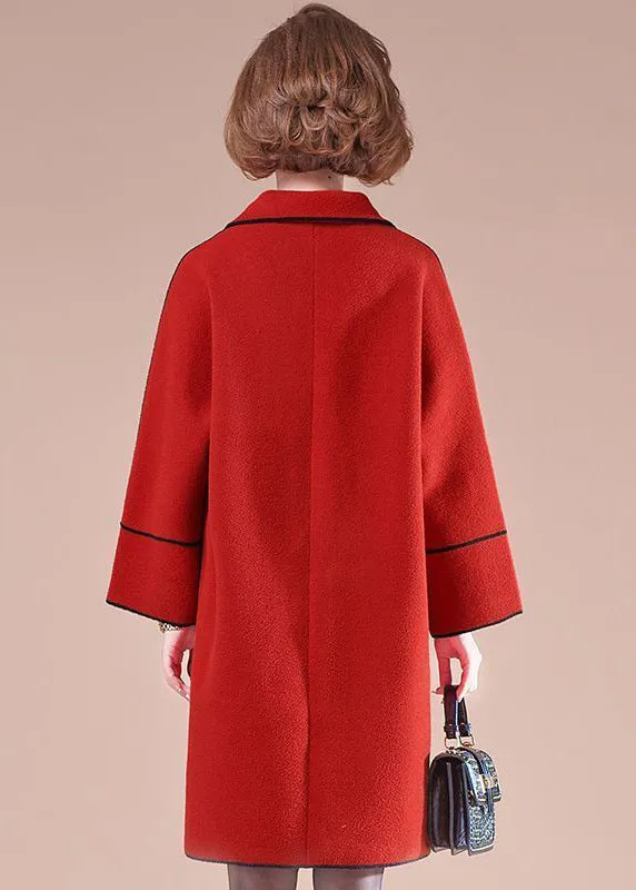 Elegant Red Oversized Patchwork Woolen Coats Winter LY9425