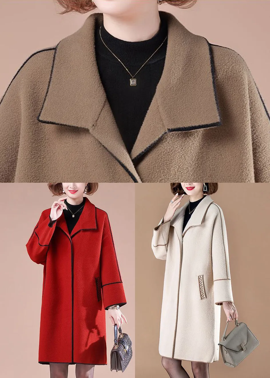 Elegant Red Oversized Patchwork Woolen Coats Winter LY9425