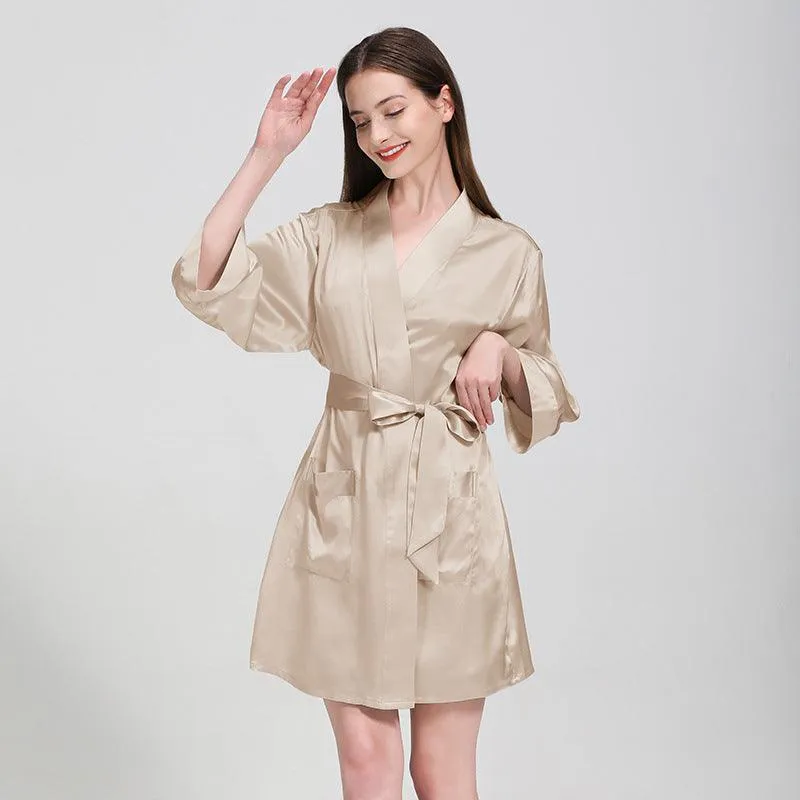 Elegant Solid Color Silk Nightgown And Robe Set For Women Silk Sleepwear Bathrobe With Nightdress