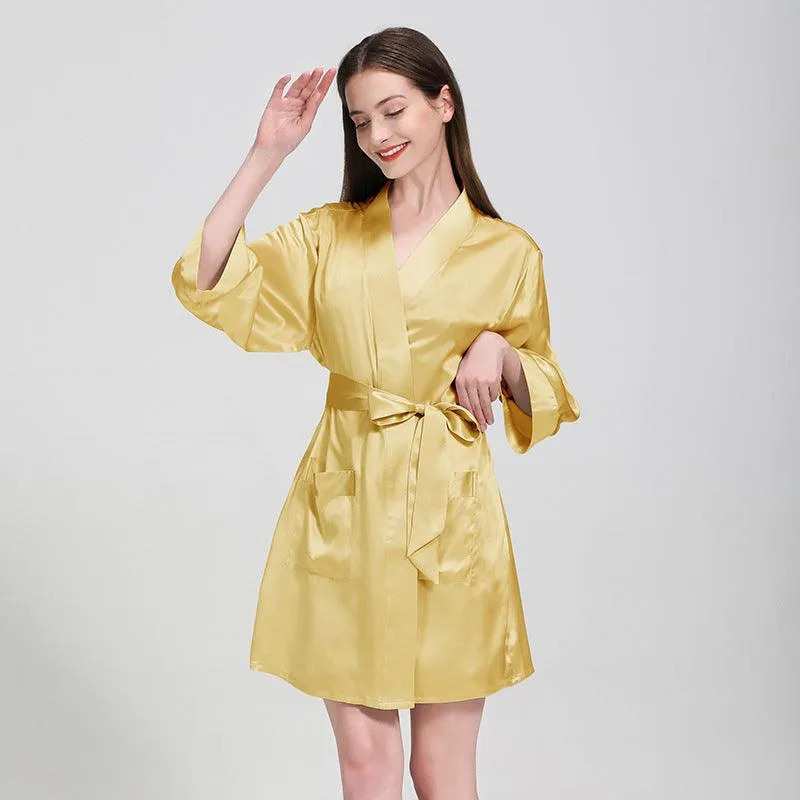 Elegant Solid Color Silk Nightgown And Robe Set For Women Silk Sleepwear Bathrobe With Nightdress