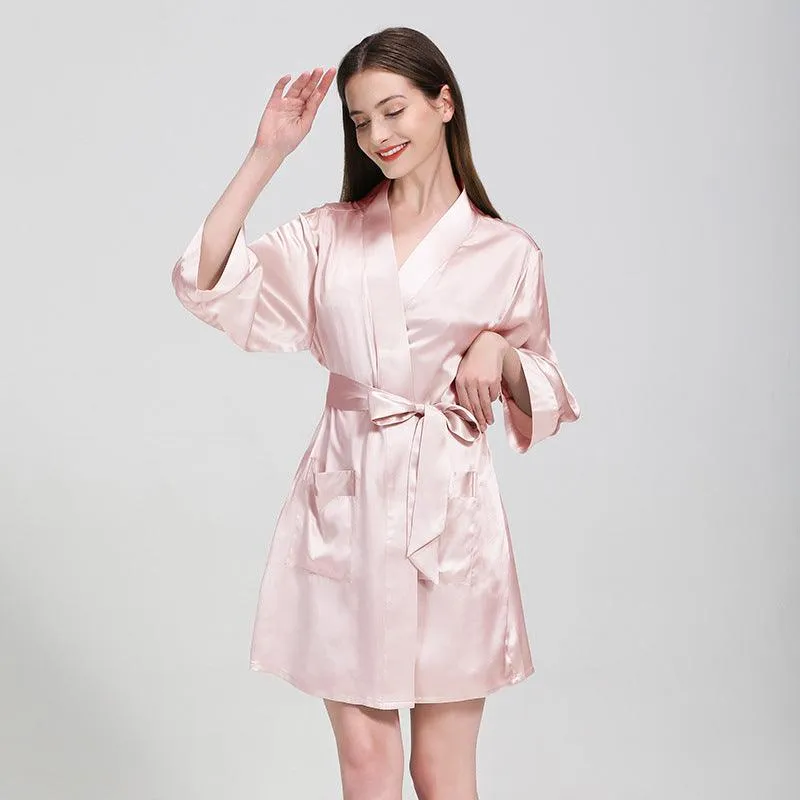 Elegant Solid Color Silk Nightgown And Robe Set For Women Silk Sleepwear Bathrobe With Nightdress