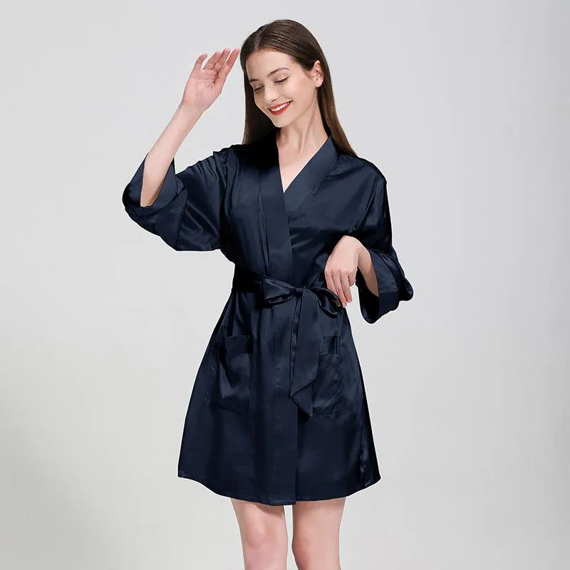 Elegant Solid Color Silk Nightgown And Robe Set For Women Silk Sleepwear Bathrobe With Nightdress