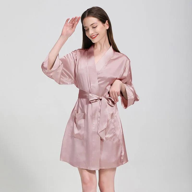 Elegant Solid Color Silk Nightgown And Robe Set For Women Silk Sleepwear Bathrobe With Nightdress